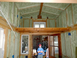 Looking towards the front door with the insulation installed. 